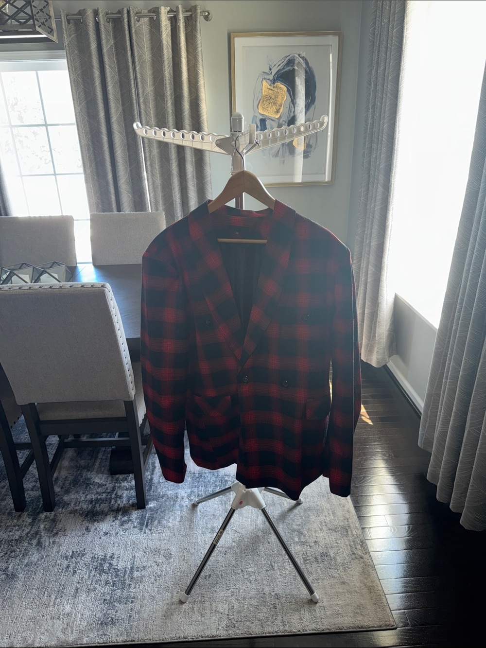Red and Black Plaid Blazer